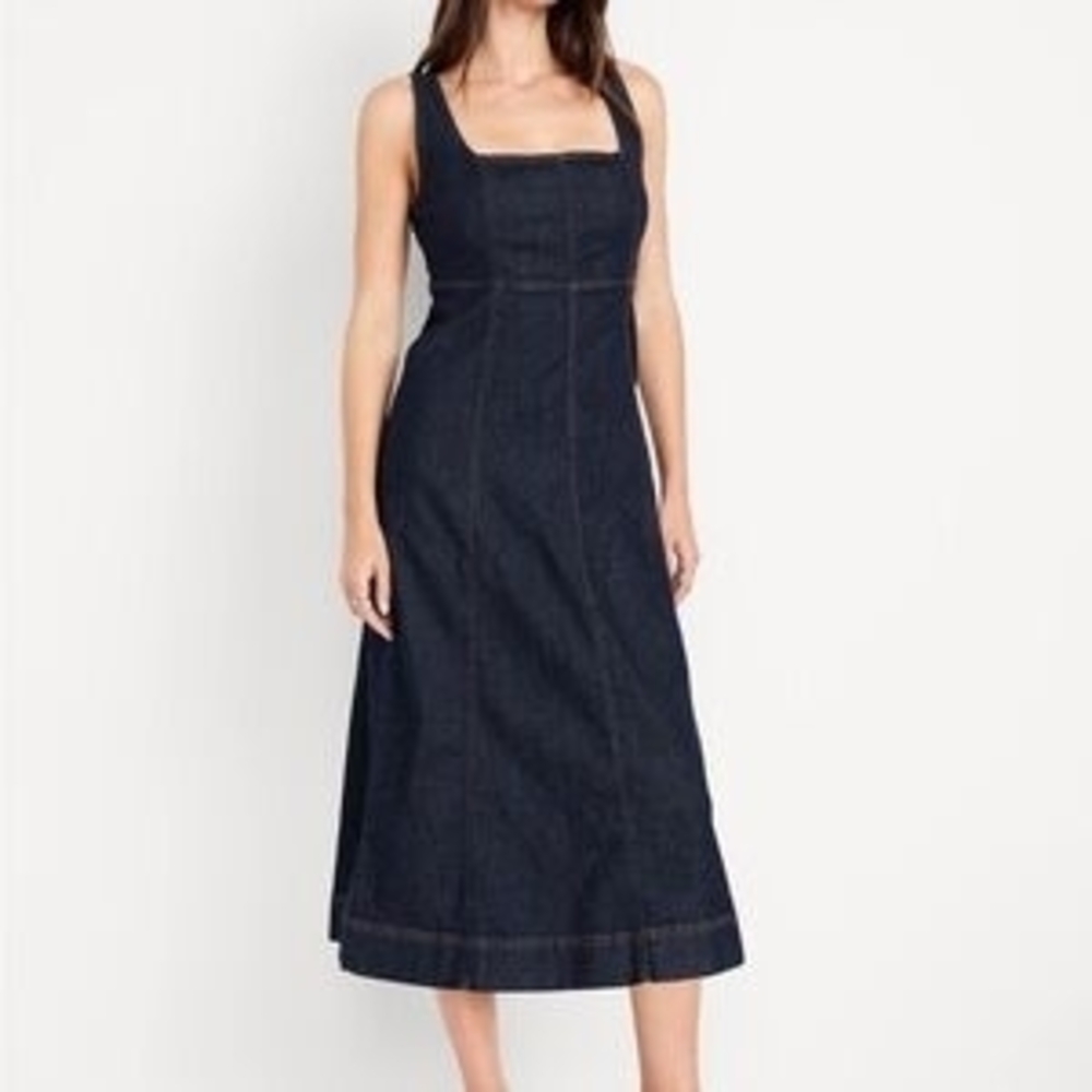 Old Navy Navy Blue Denim Midi Dress